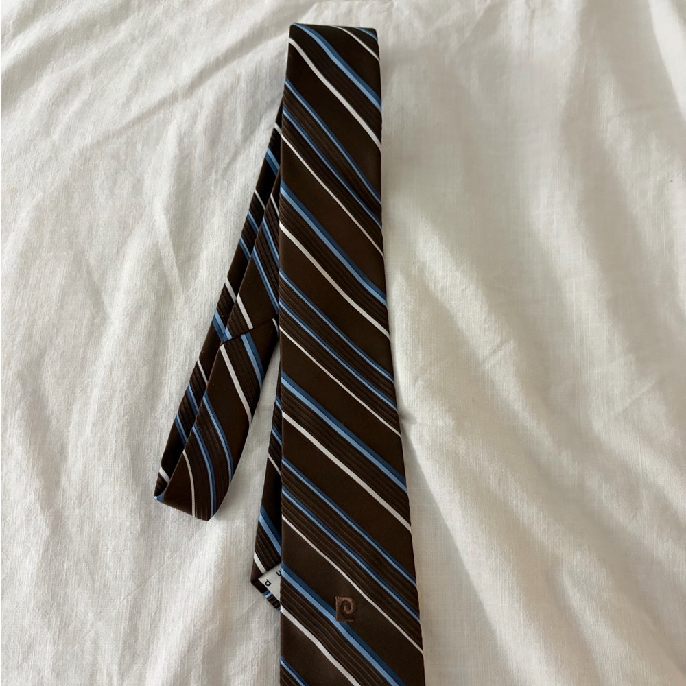 Vintage (Pierre Cardin) Dark Brown and Light Blue Striped Tie